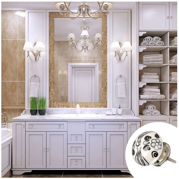 6pcs Vintage Knobs Floral Ceramic Pumpkin Drawer Pulls Knob, Black tillandsia - Picture 4 of 6